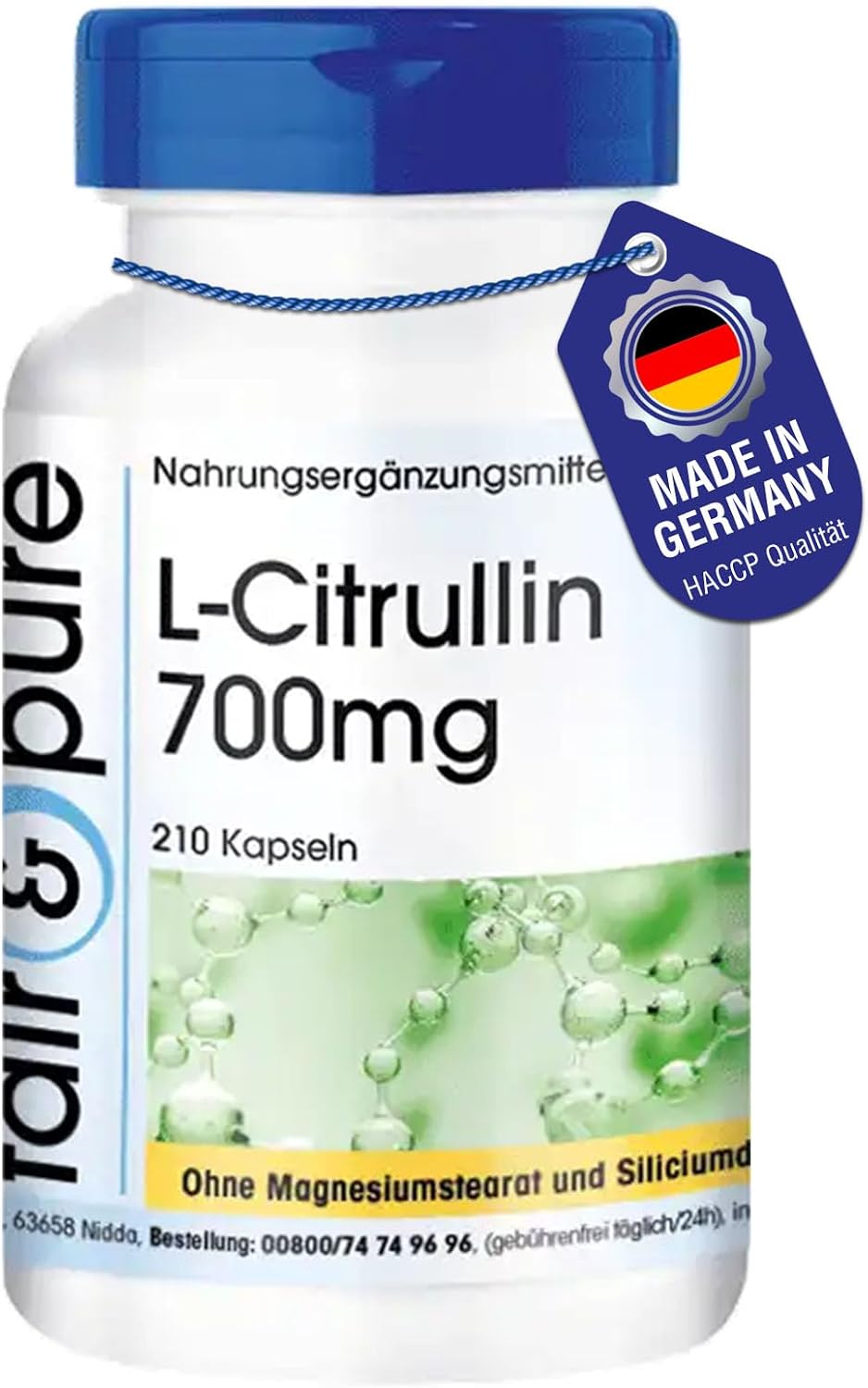 Detalle de Fair & Pure L-Citrullin 700mg – 210 Kapseln, vegan, hergestellt in Deutschland
