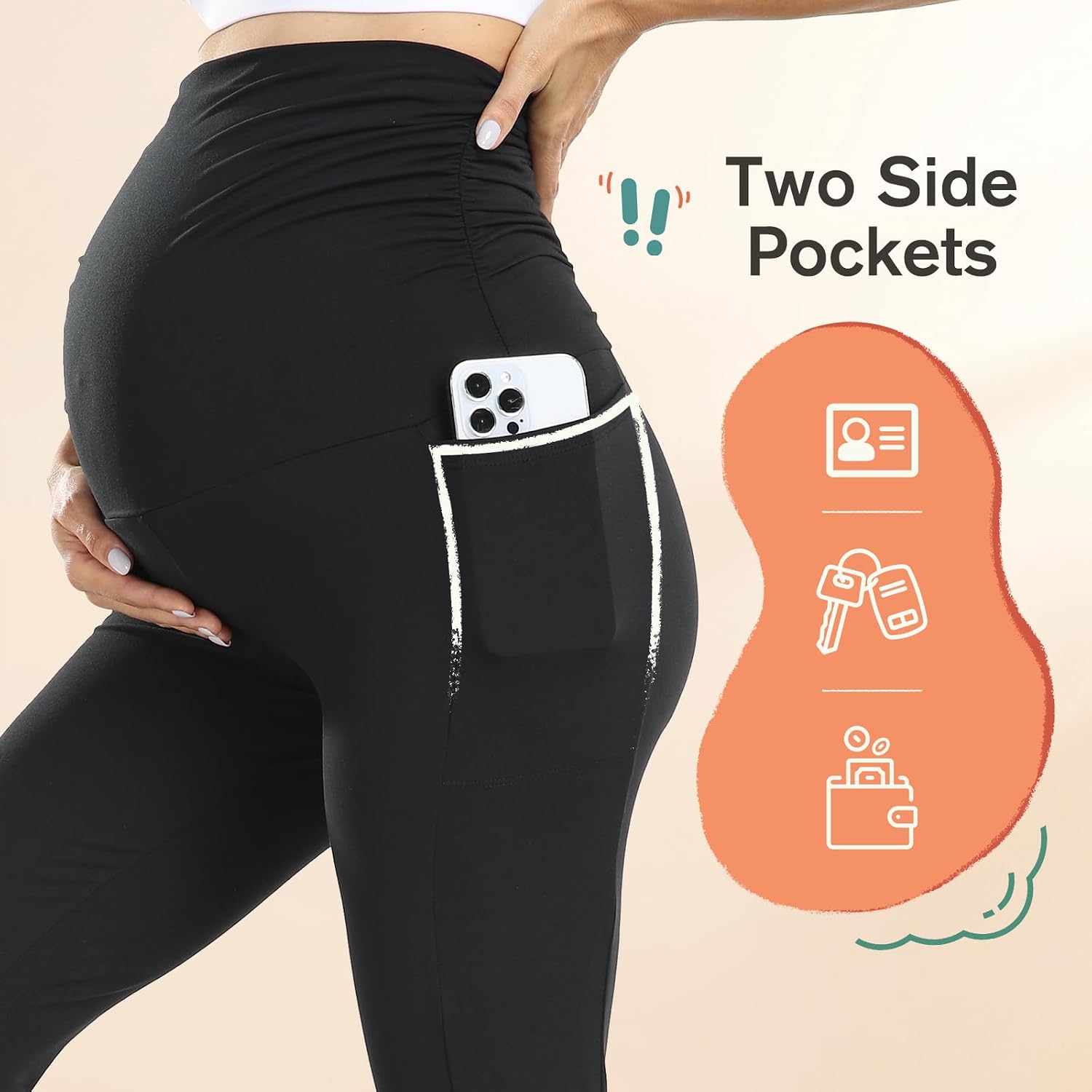 Detalle 2 de Farrobor Leggings premaman da donna con tasche e vita alta