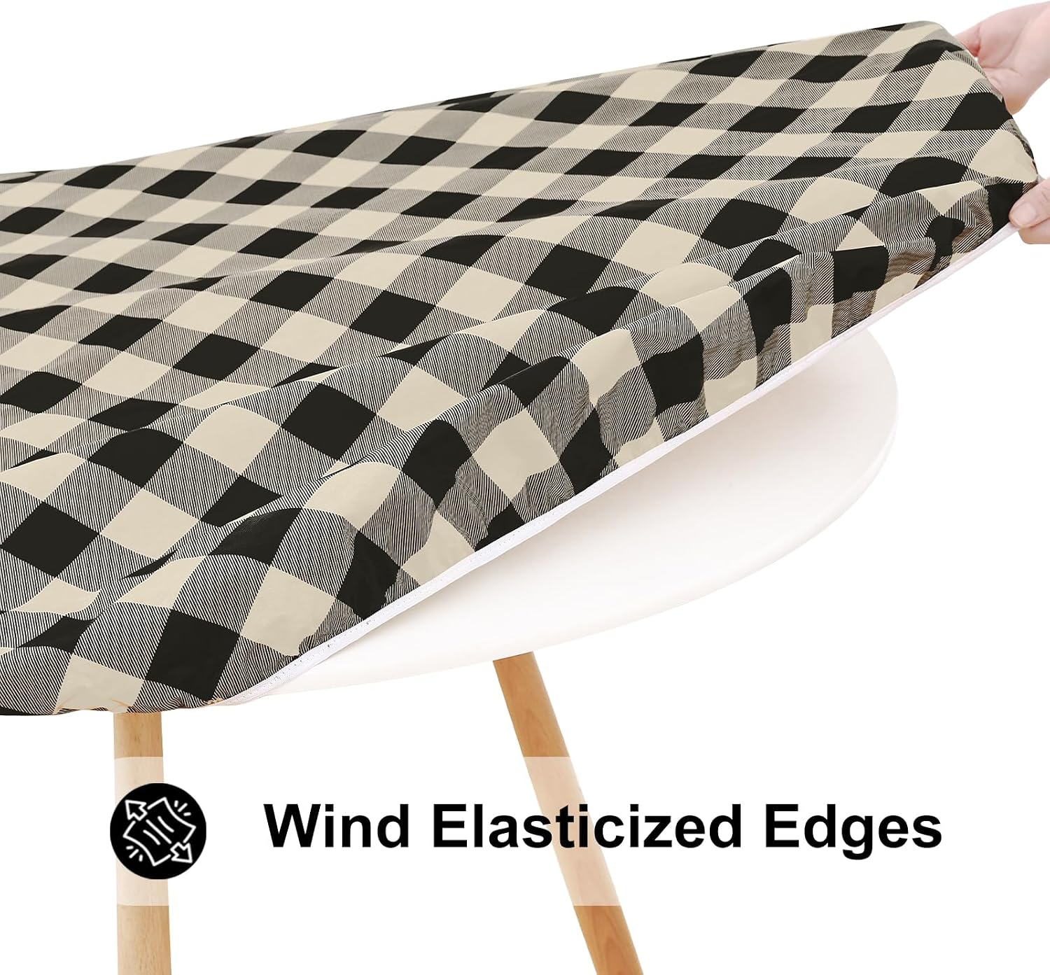 Detalle de Smiry Round Picnic Tablecloth: Elastic, Waterproof, Fitted Vinyl with Flannel Back (36"-44" Tables) in Buffalo Plaid