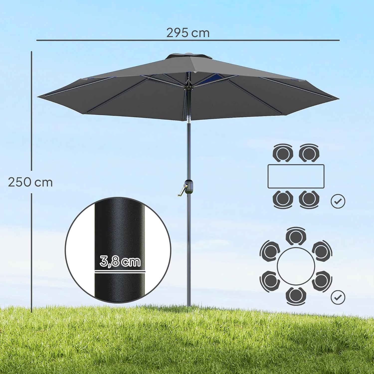 Thumbnail 6 de Outsunny Sombrilla de Jardín Ø295 cm manivela