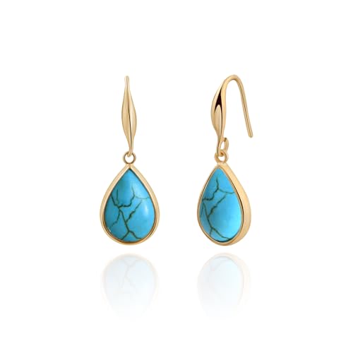 Detalle de Weviway Turquoise Teardrop Dangle Earrings – Gold Plated, Vintage Boho, Hypoallergenic & Lightweight