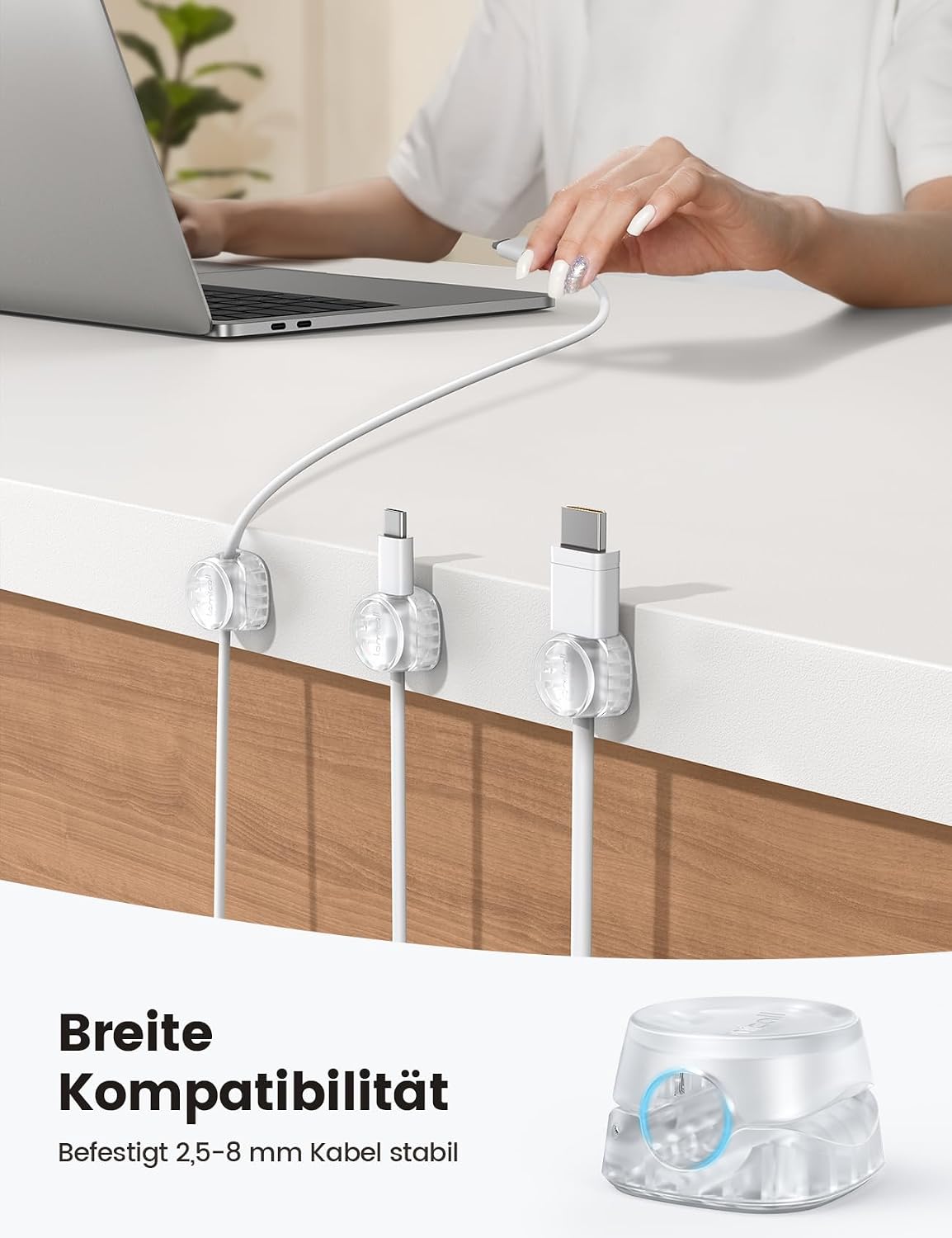 Thumbnail 4 de [6 Stück] Lamicall Feder-Kabelclips selbstklebend – Einhand-Kabelhalter für Kabelmanagement am Schreibtisch oder an der Wand