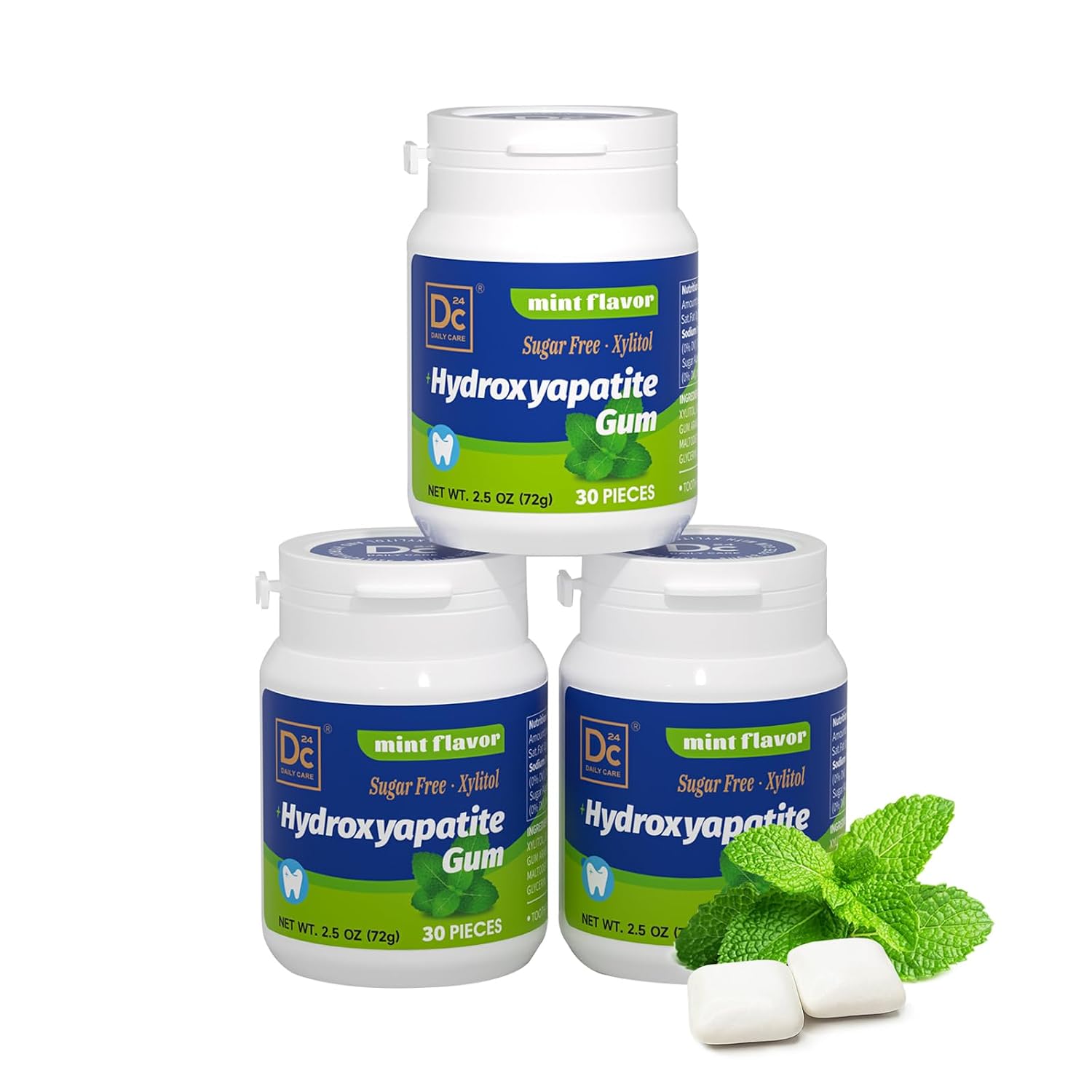Detalle de DC24 DAILY CARE Remineralizing Hydroxyapatite Gum, Peppermint, 90 Count