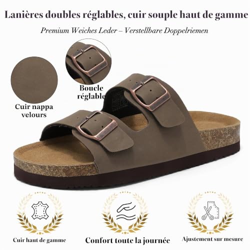 Thumbnail 1 de chetoria Sandales Mules pour Femme et Homme avec Boucles Réglables Marron – 41EU