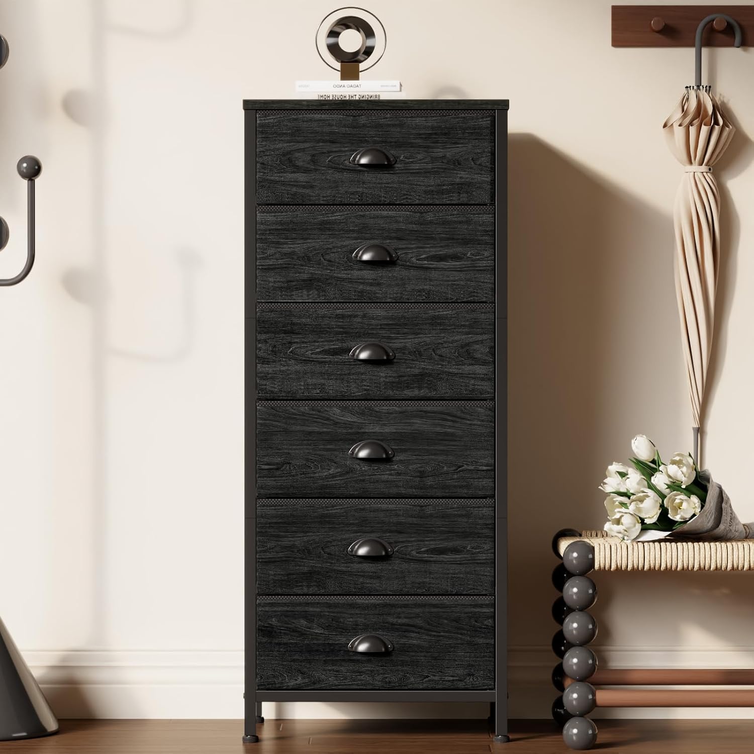 Detalle 2 de Furnulem Tall Dresser 6-Drawer Black