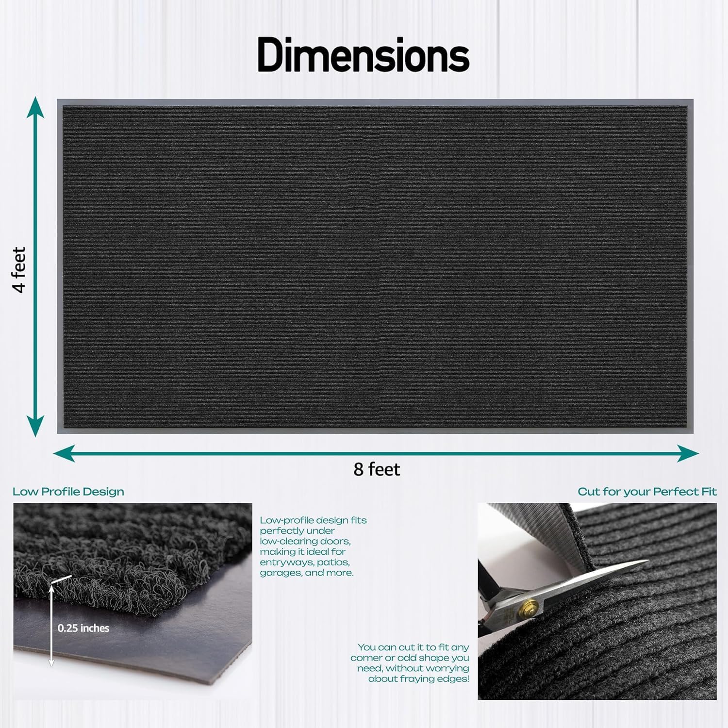 Detalle de LuxUrux 4 x 8 Feet Striped Black Door Mat, Low-Profile and Waterproof