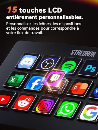 Detalle de STREONOR Stream Controller Standard S15 avec 15 Touches et Barre Info — polyvalent et personnalisable