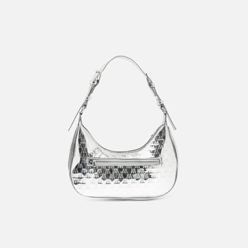 Detalle 2 de MISAKO Misra bolso de hombro pequeño con asa regulable y estampado monogram – Plateado (20x26x6 cm)