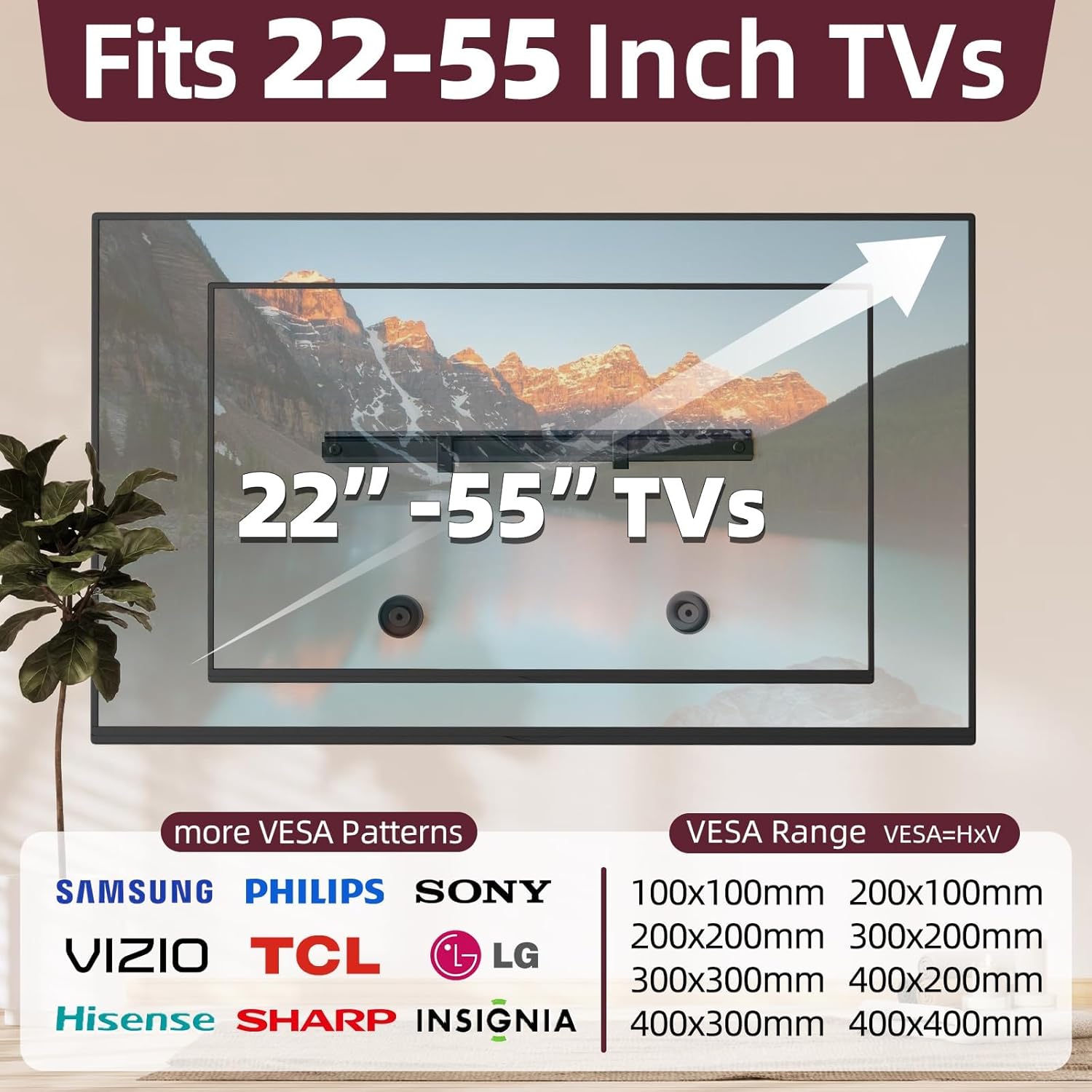 Thumbnail 1 de Anteabee Studless Universal TV Wall Bracket for plasterboard, 22–55" TVs (VESA up to 400x400mm, up to 45kg)