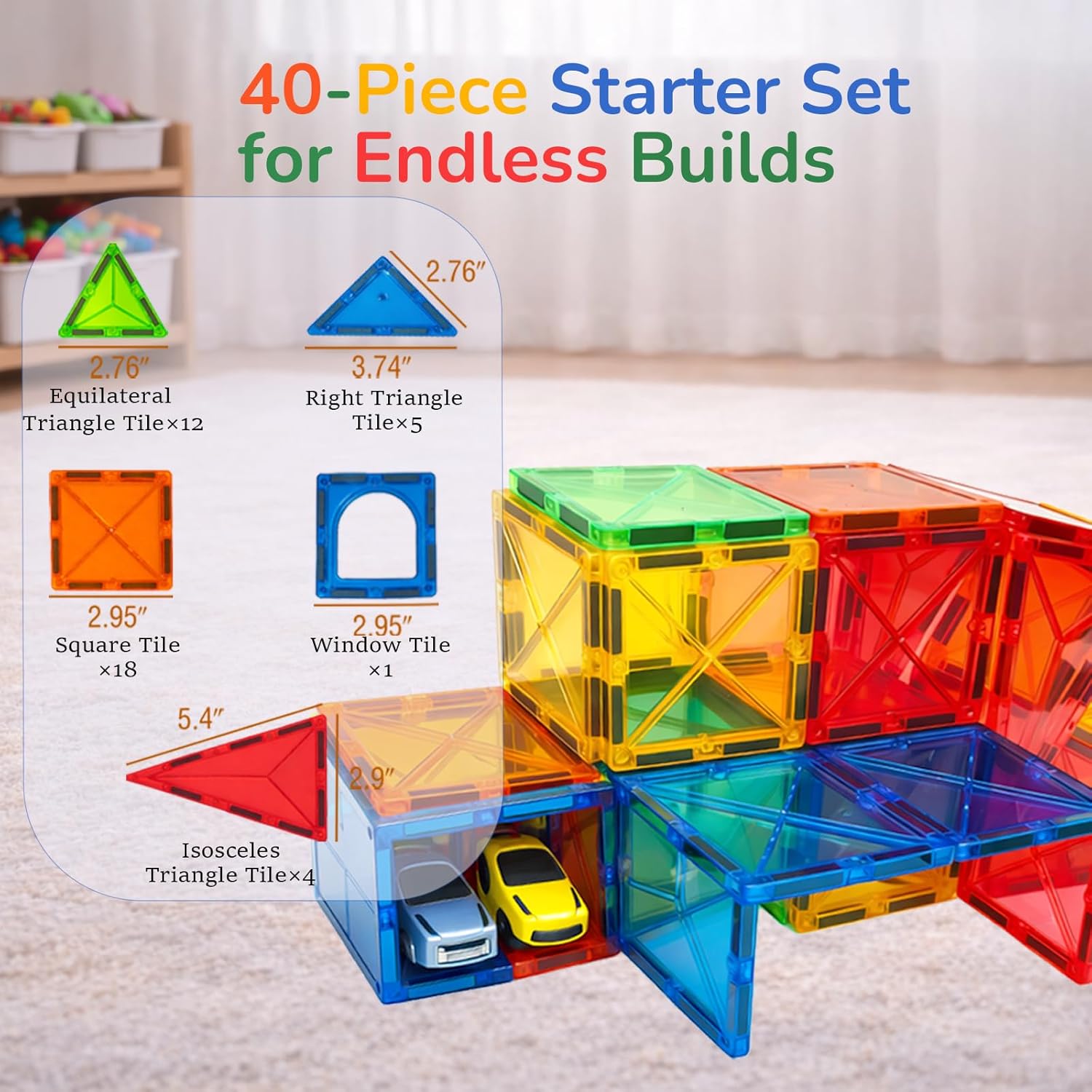 Thumbnail 6 de LATI 130-Piece Magnetic Tile Big Set for Kids