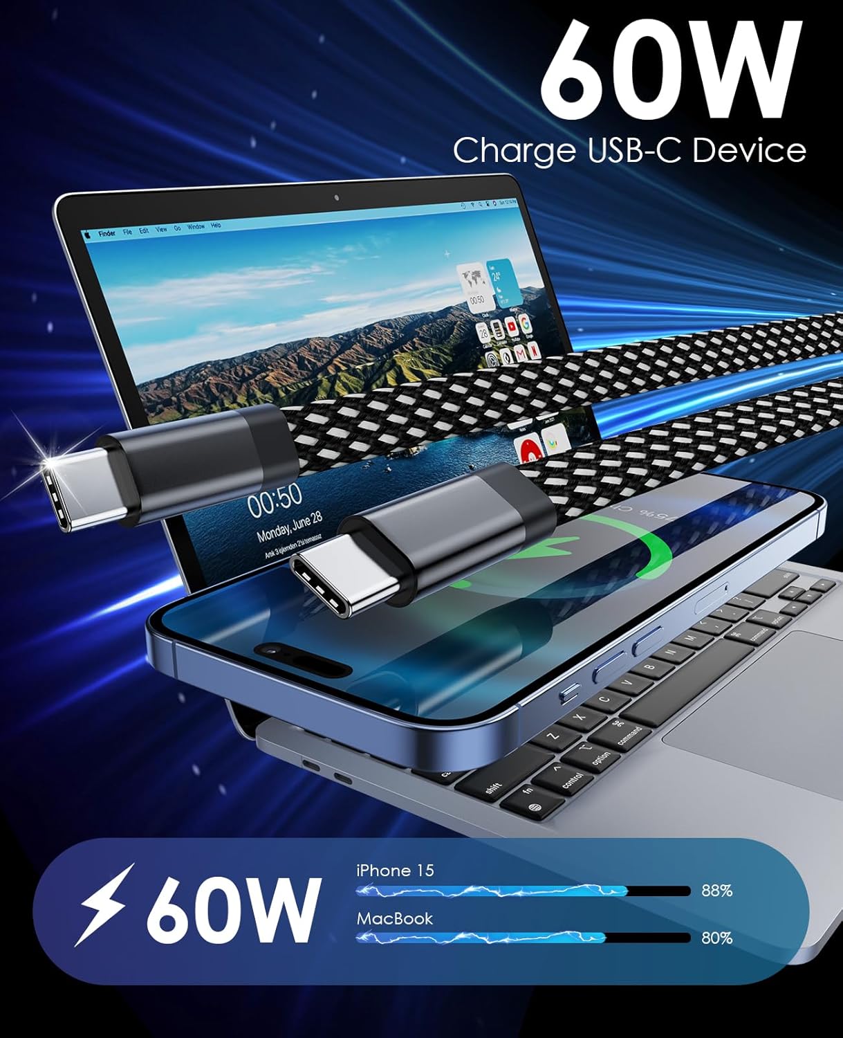 Thumbnail 3 de Magtame Cable USB-C Magnético 60W, Carga Rápida 1.5m ⚡