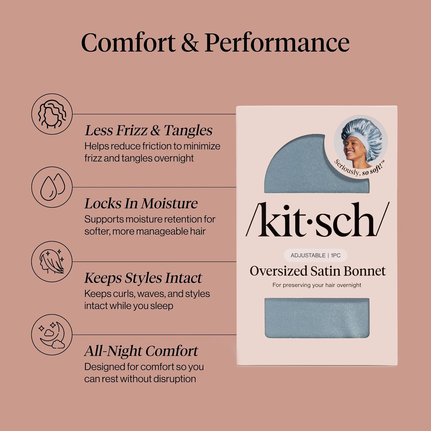Detalle 1 de Kitsch XL Satin Bonnet Adjustable Fit Extra Large 💤