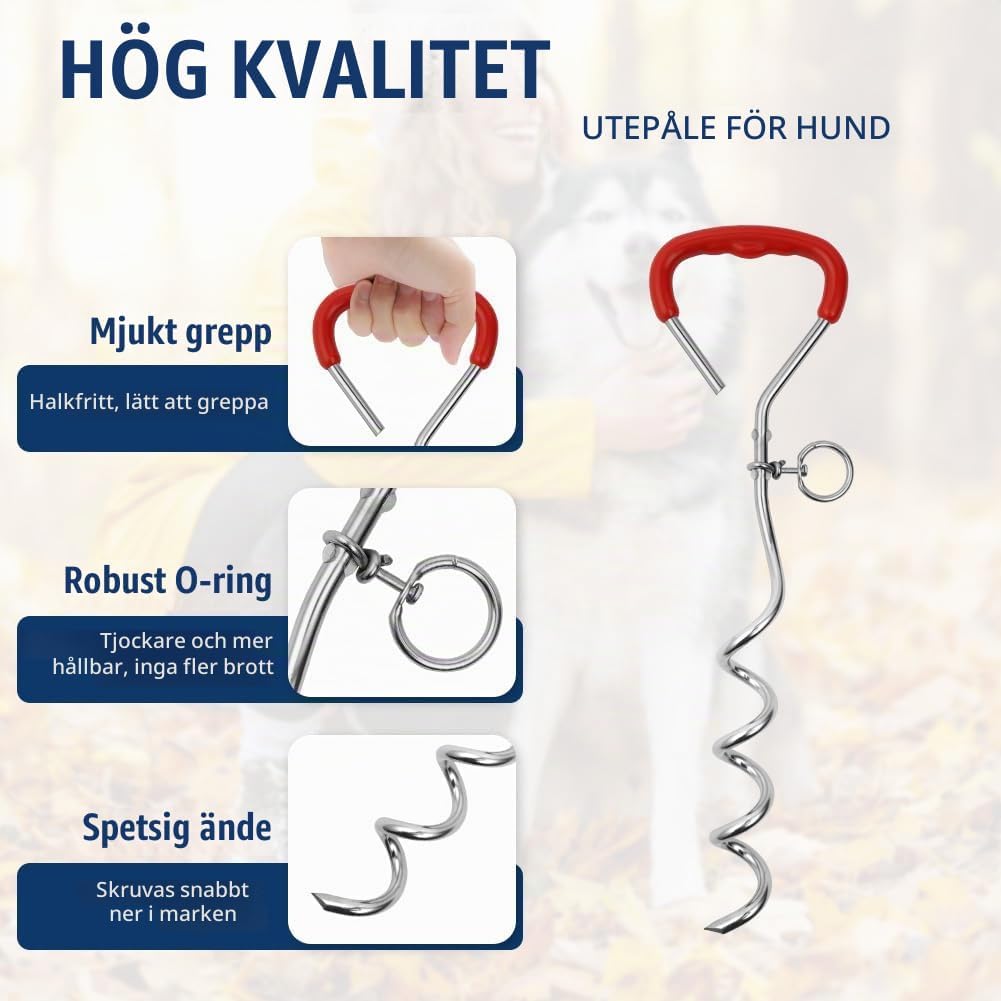 Detalle de AOMIG 6 m hundkabel med spiraljordankare i rostfritt stål