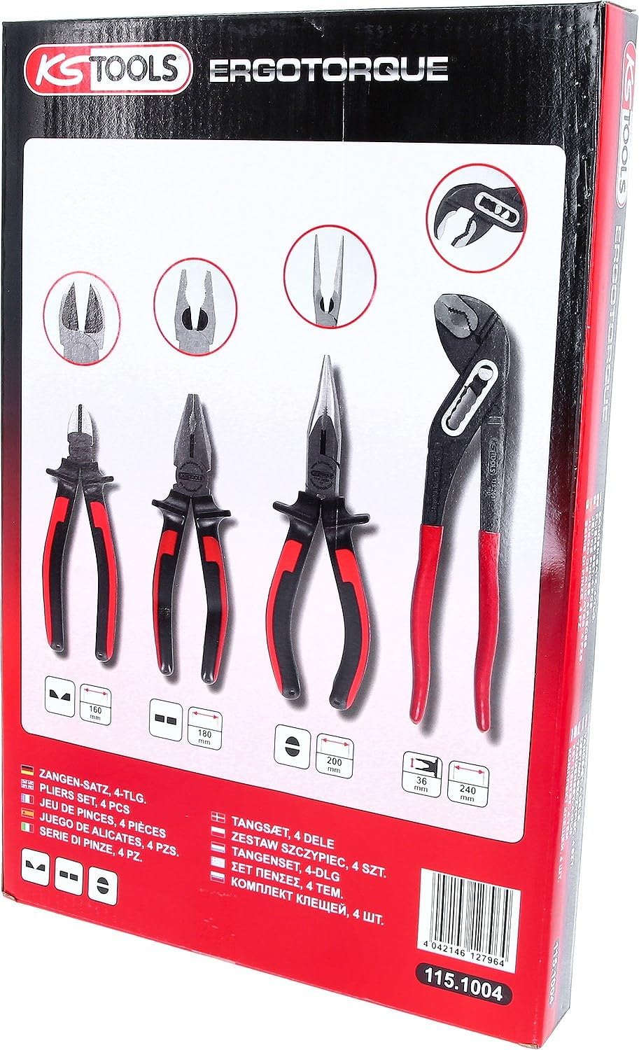 Detalle 1 de KS Tools 115.1004 Ergotorque Pliers Set, 4-Piece Special Steel