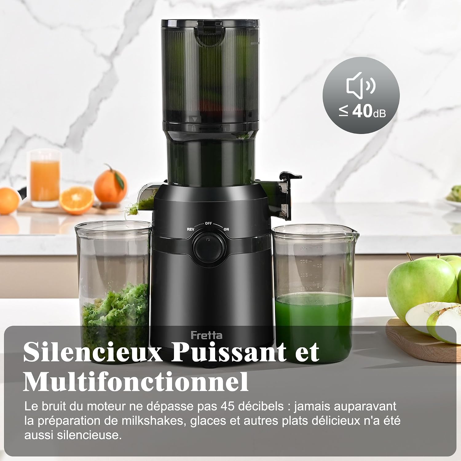 Thumbnail 6 de Extracteur de jus Fretta Slow Juicer 108 mm, pression à froid, grande ouverture et cuve 1 L (sans BPA) – 200 W