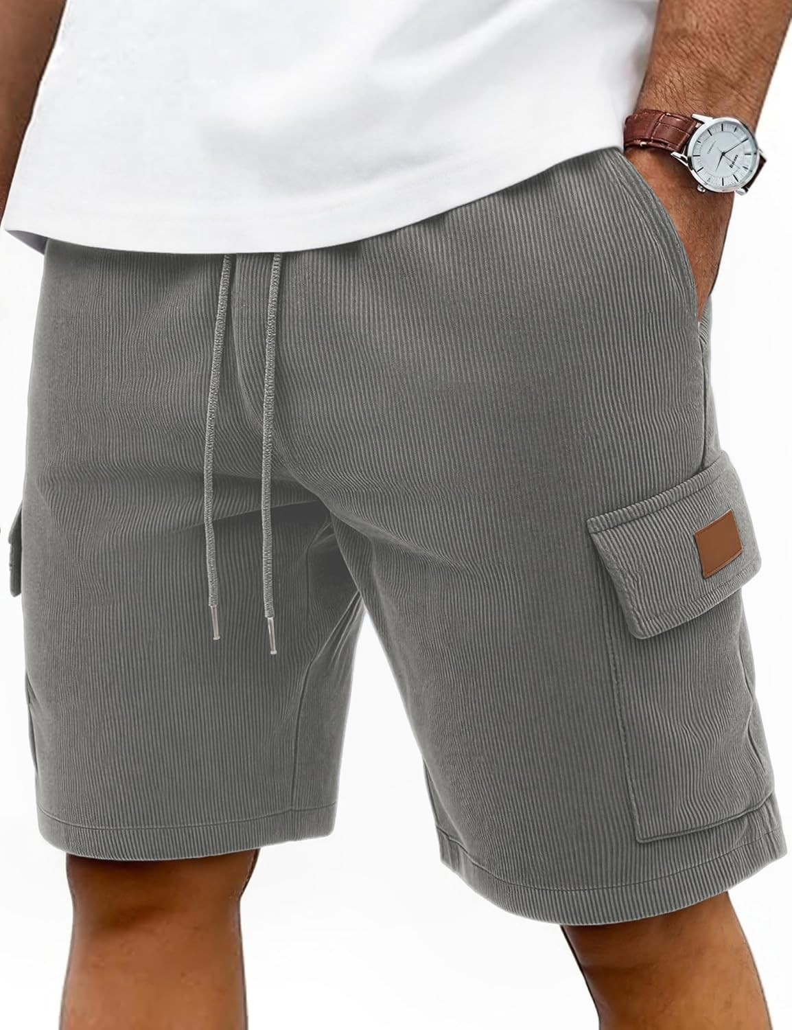 Detalle de iClosam Kurze Hosen Herren Corduroy Cargo Shorts – Bequem, Abriebfest, Elastischer Bund