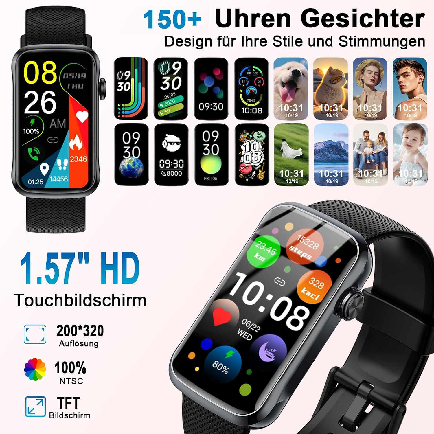 Detalle de Motast Smartwatch Herren/Damen 2026 – 1,57" HD Display, 123+ Sportmodi, IP68, Bluetooth 5.4, SpO2/HR/Schlafmonitor