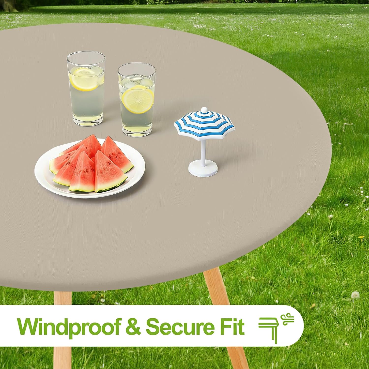 Thumbnail 2 de Smiry Round Spandex Tablecloth (Taupe) – Elastic Fitted, Waterproof & Washable for 45"–56" Tables