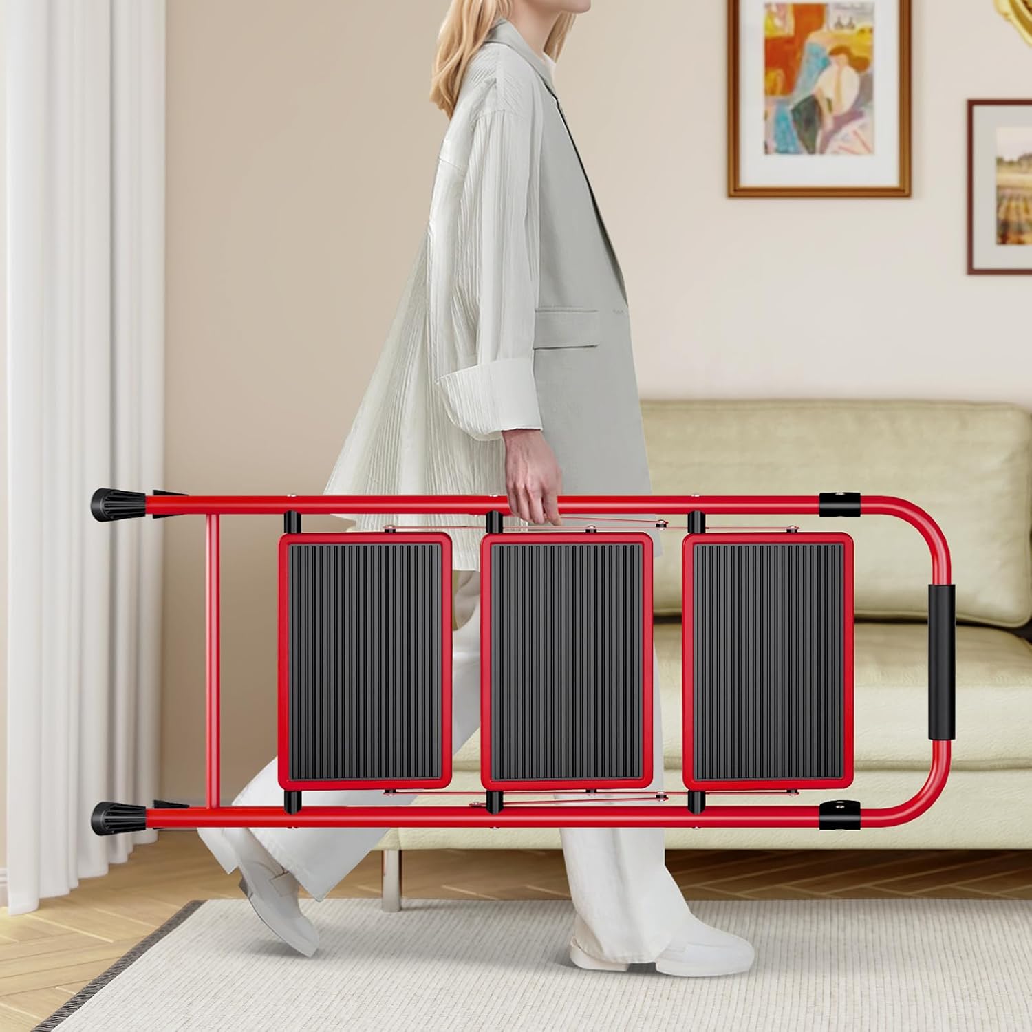 Thumbnail 4 de KINGRACK Folding 3-Step Ladder with Non-Slip Pedals