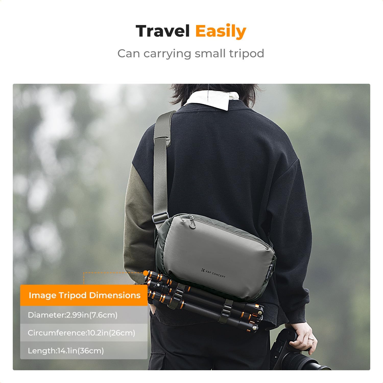 Detalle de K&F CONCEPT Camera Sling Bag for DSLR, Lenses & Tripod – Single Shoulder Crossbody Case