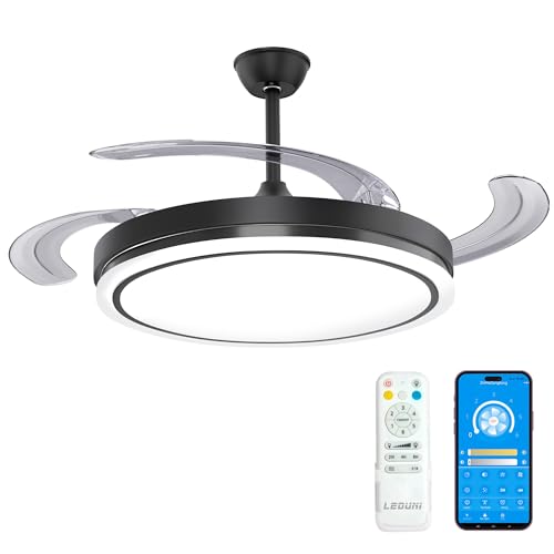 Detalle de Ventilador de Techo LED con Aspas Retráctiles y Control Remoto de LEDUNI (66W)