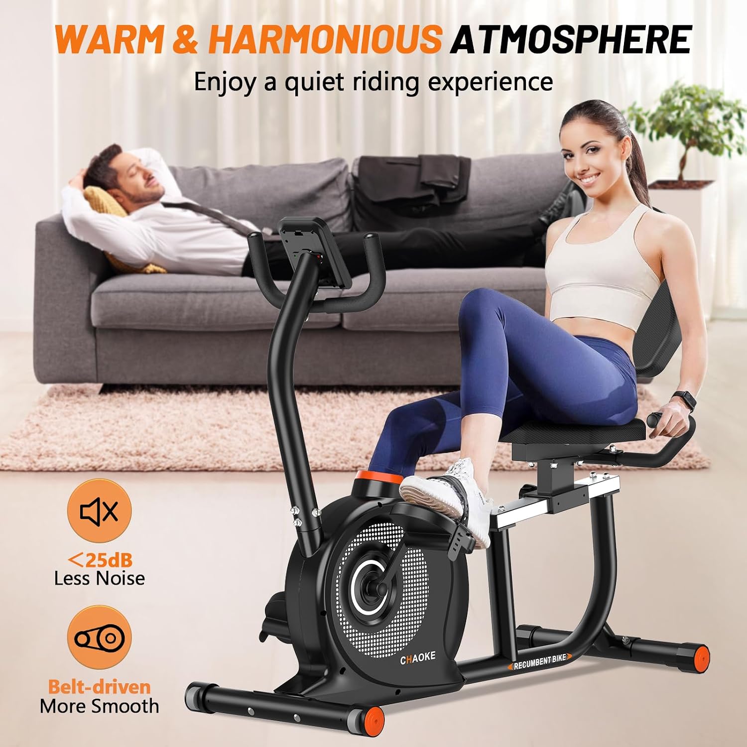 Detalle 2 de CHAOKE Recumbent Exercise Bike, 16-Level Magnetic Resistance, App Compatible