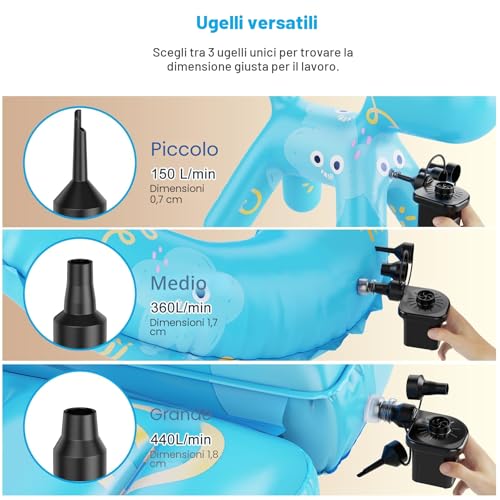 Detalle de Pompa Elettrica per Gonfiabili Motorenbau con 3 Ugelli – Versatilità e comodità per campeggio e piscina