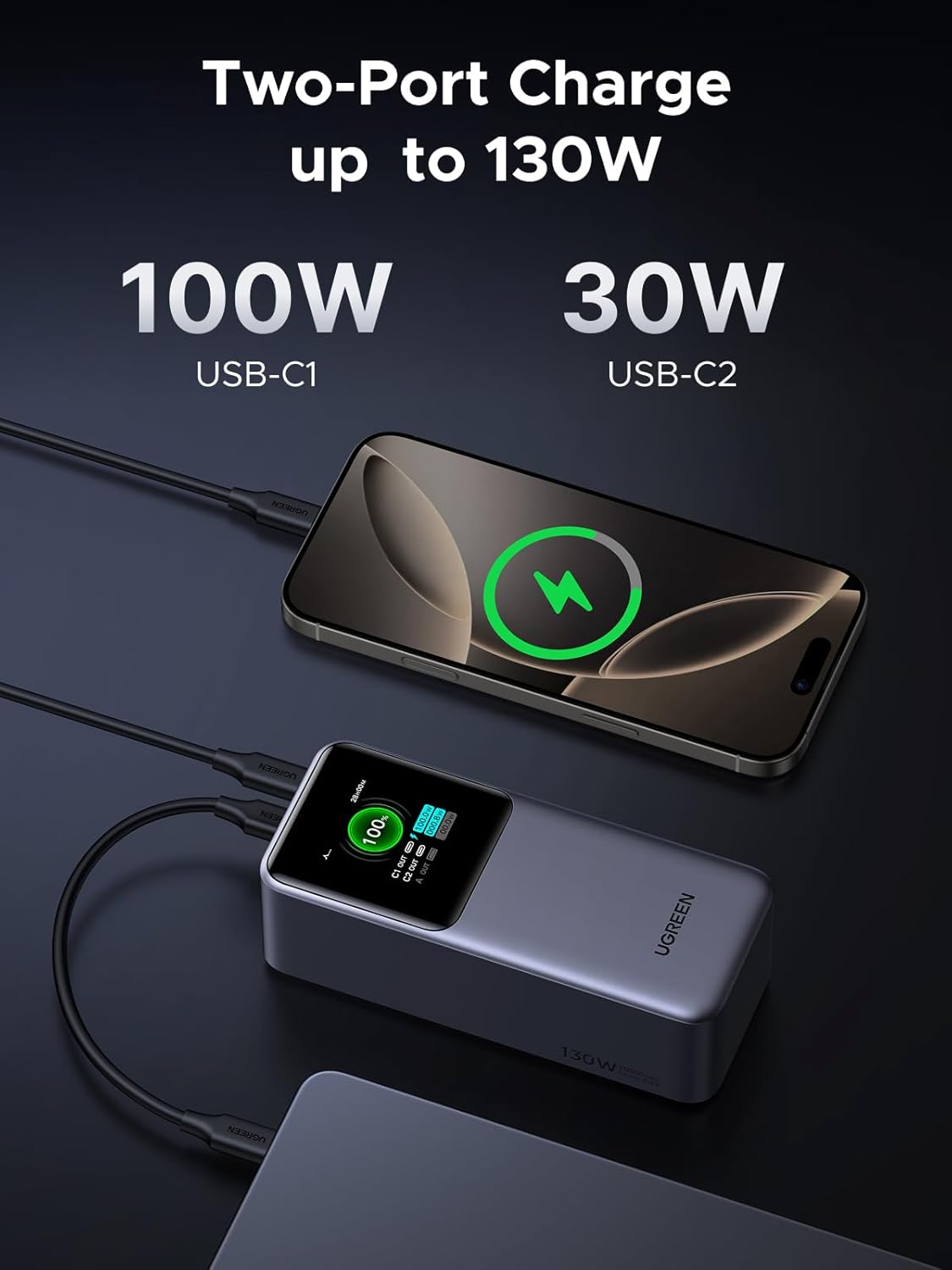 Thumbnail 5 de UGREEN Nexode 20000mAh Power Bank (130W fast charging, 3 ports) with digital display