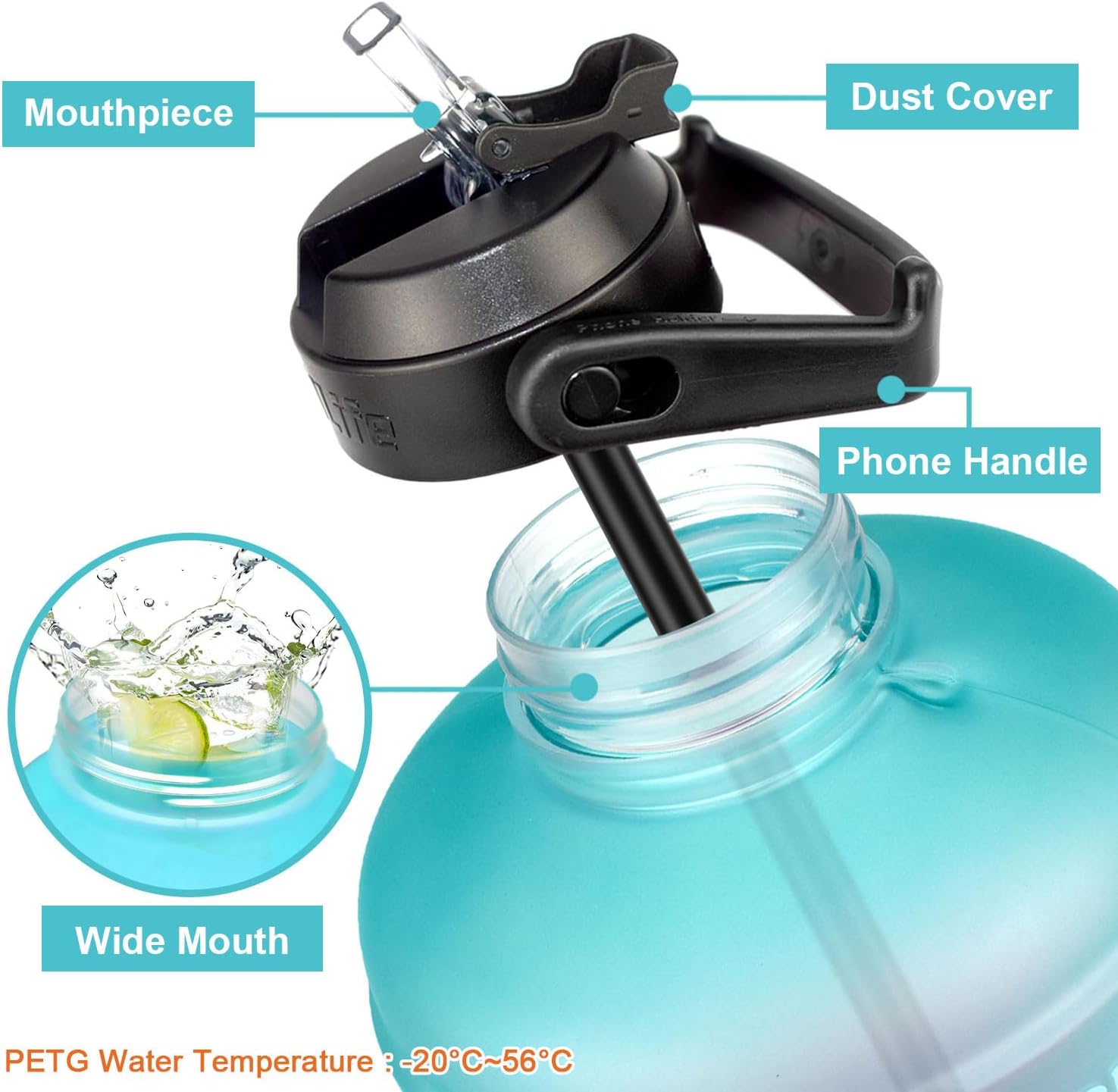 Thumbnail 1 de BuildLife Motivational Water Bottle 2.2L: Large Capacity Hydration with Time Markers