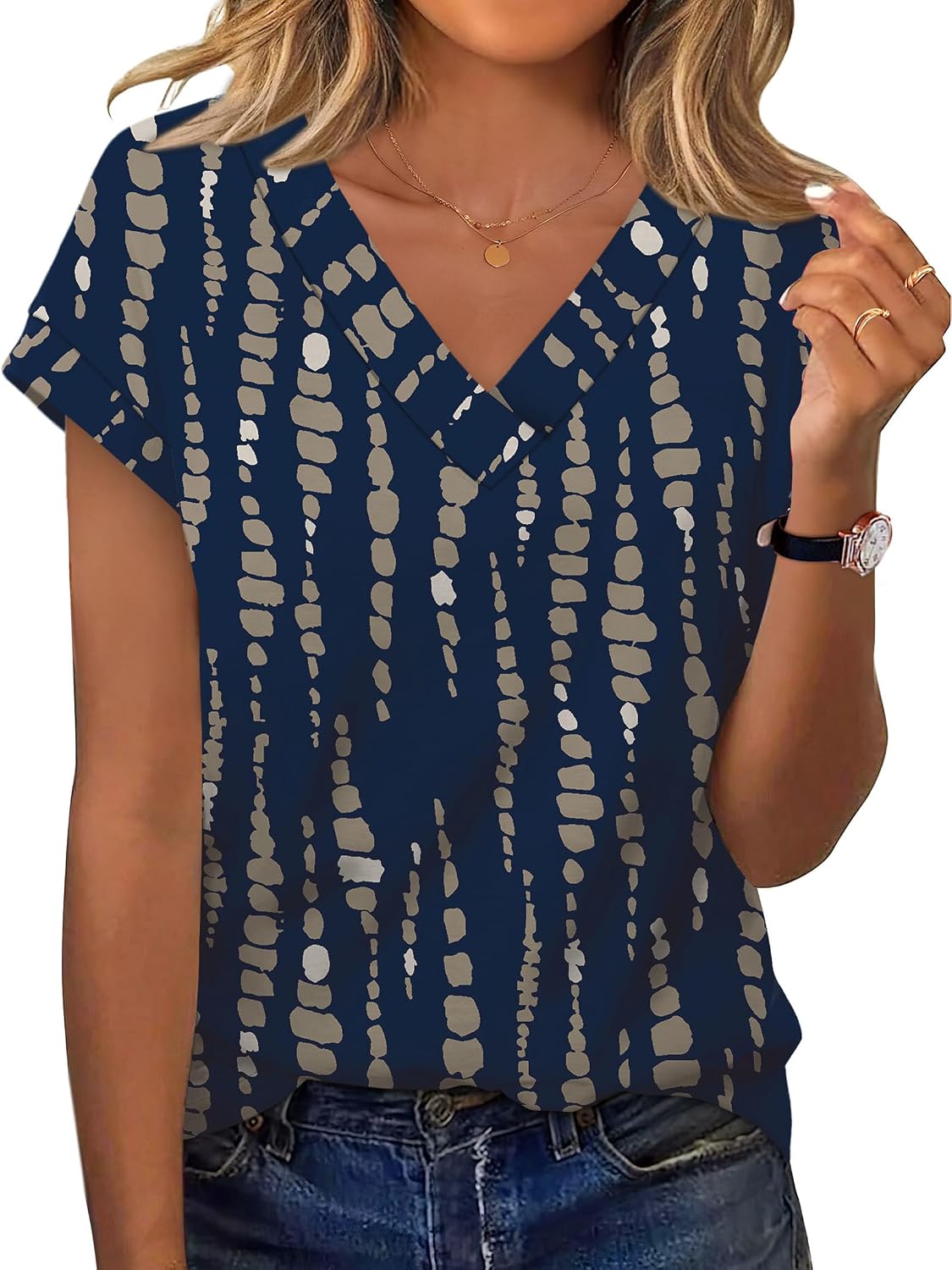 Detalle de Aokosor Women's V-Neck Summer Tee – Soft, Versatile UK Top