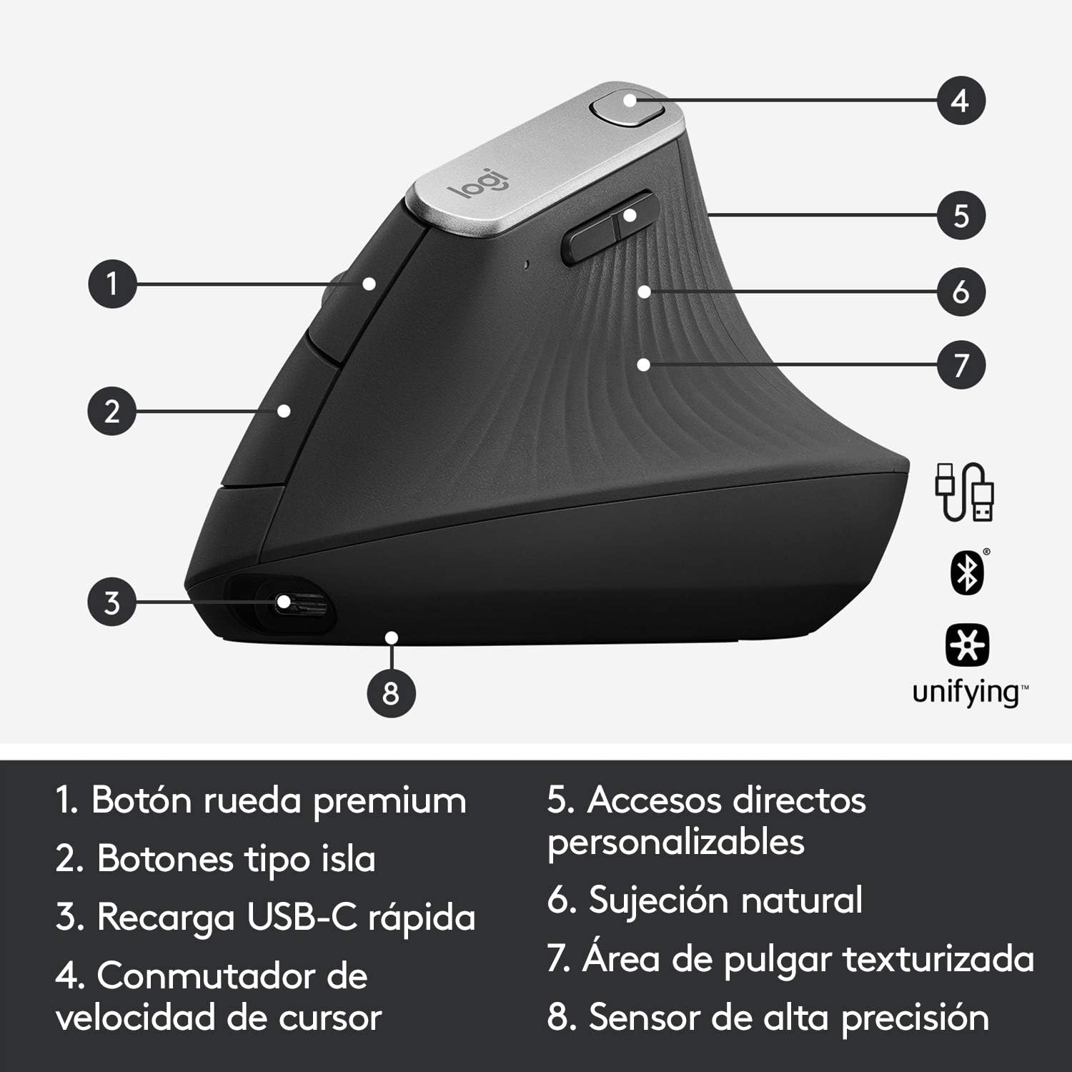 Thumbnail 5 de Logitech MX Vertical: Ratón Ergonómico Inalámbrico para Multidispositivo