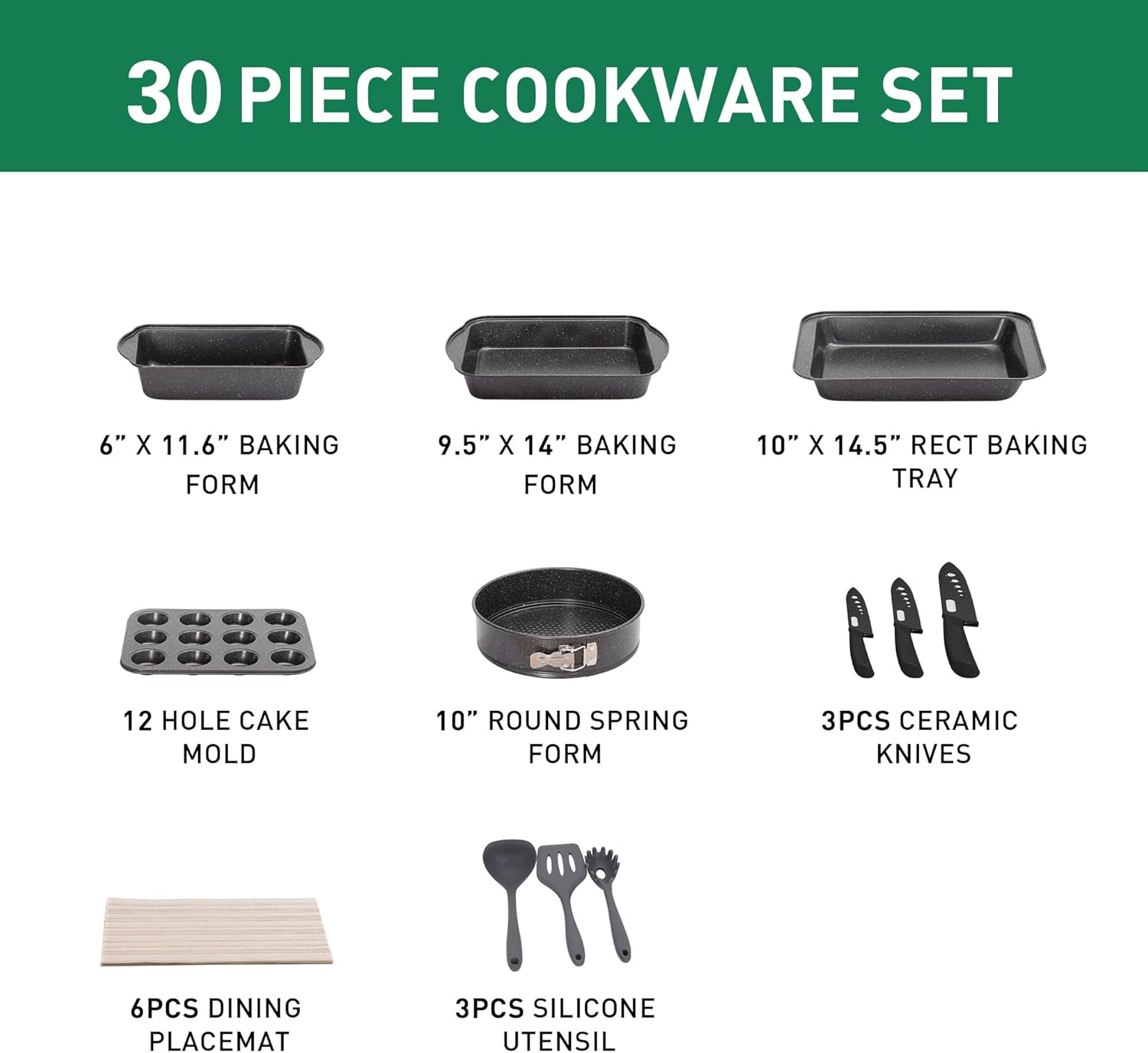Thumbnail 4 de Kitchen Academy 30 Piece Non-Stick Bakeware and Cookware Set (Black) for Induction and More