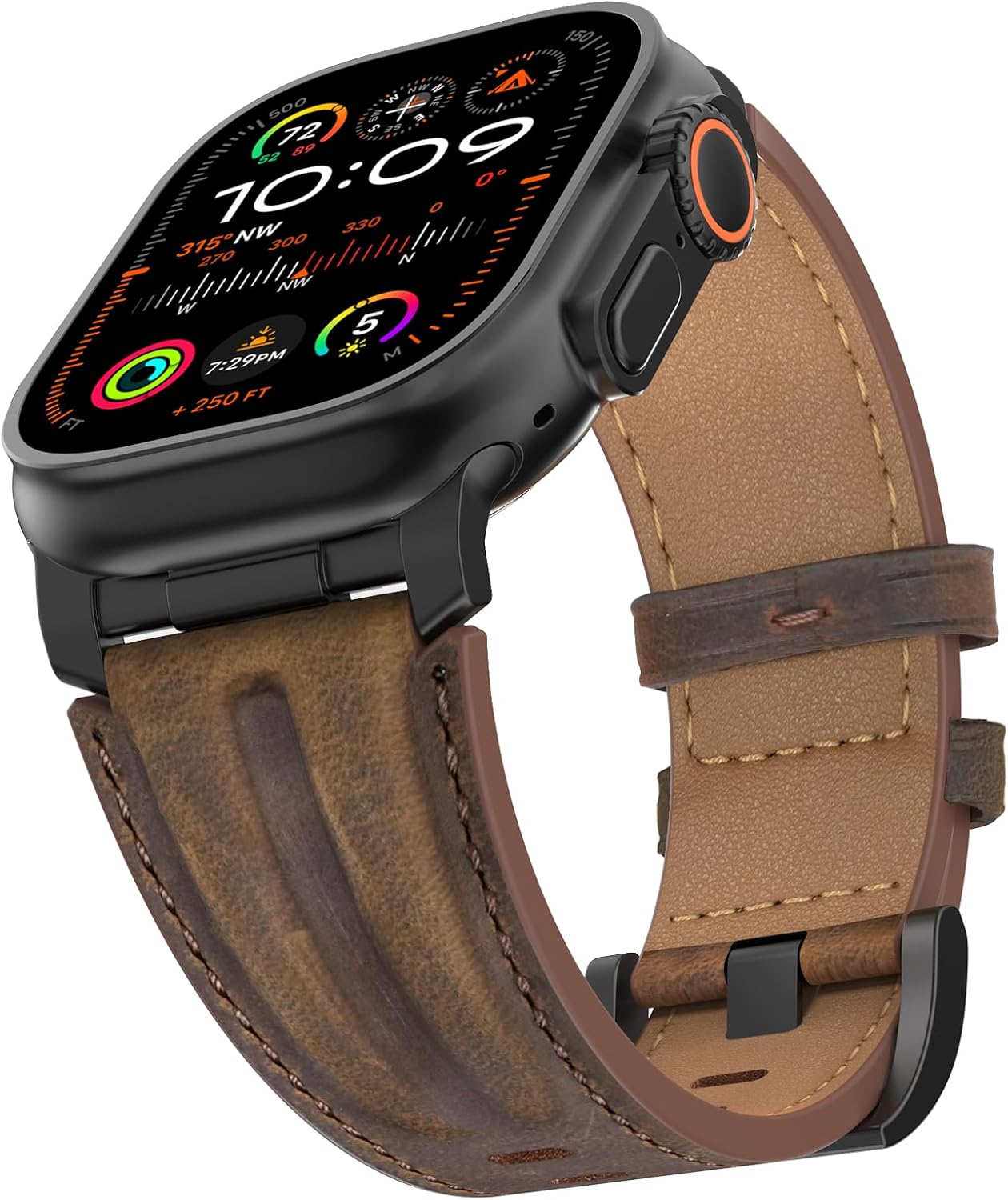 Detalle de Bouixel Top Grain Leather Strap for Apple Watch Ultra & Series (42–49mm) with Rugged Metal Connector
