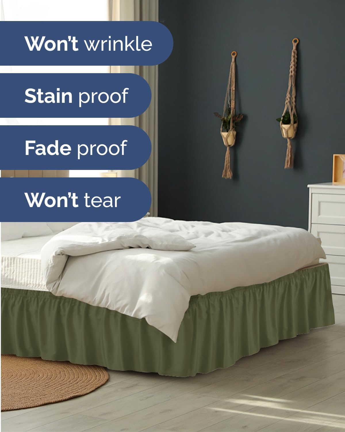 Thumbnail 4 de CGK Unlimited bedskirts Wrap-Around Bed Skirt, King, 12" Sage Green, Elastic Fit