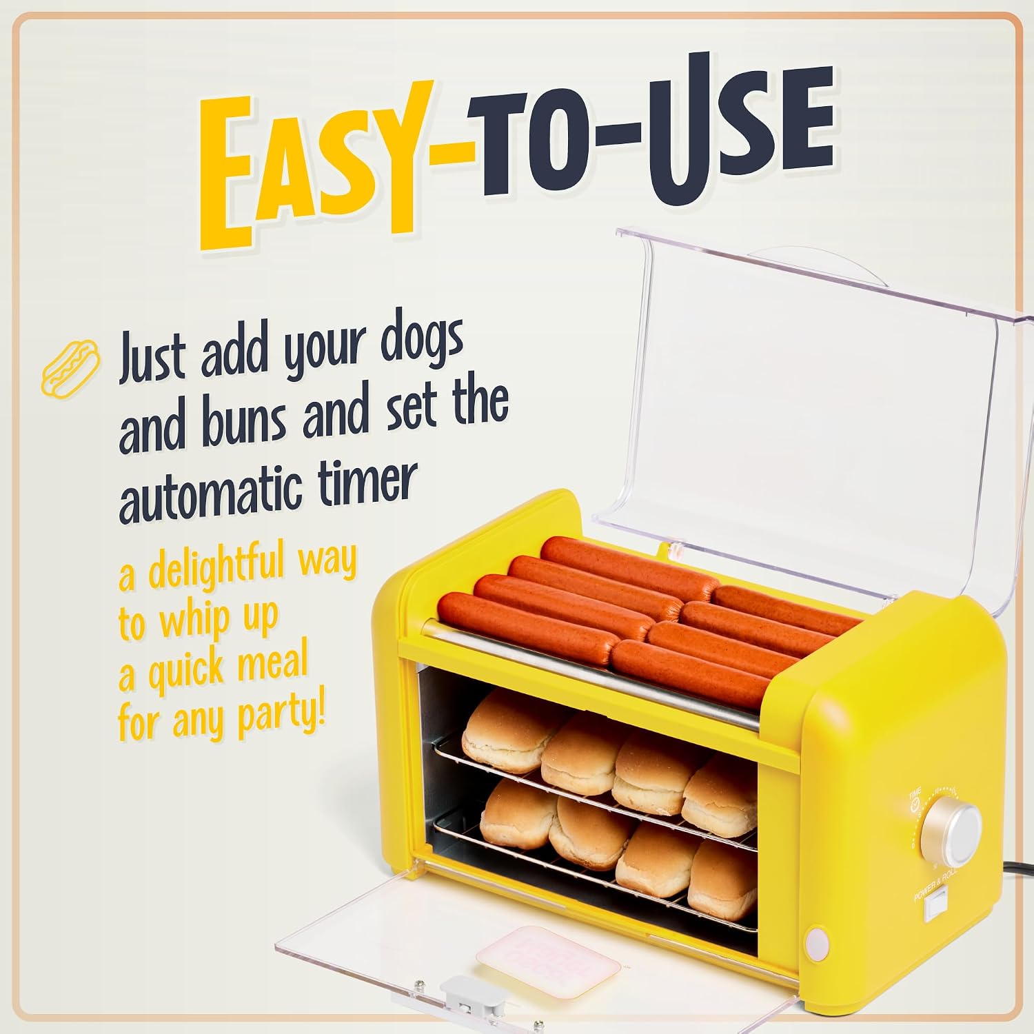 Detalle de Nostalgia Oscar Mayer Hot Dog Roller & Bun Toaster, 8-Dog Capacity, Yellow