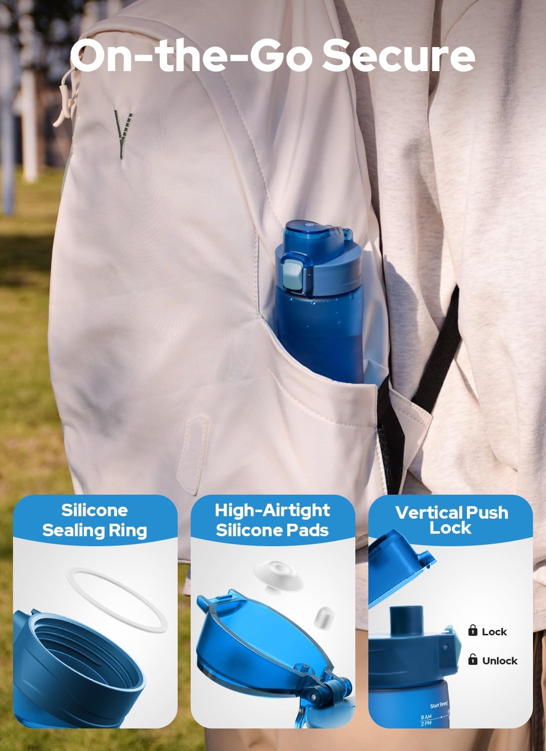 Detalle de Opard WB12-NA-Ice Blue Zip 20 oz Tritan Water Bottle with Flip-Top Lid