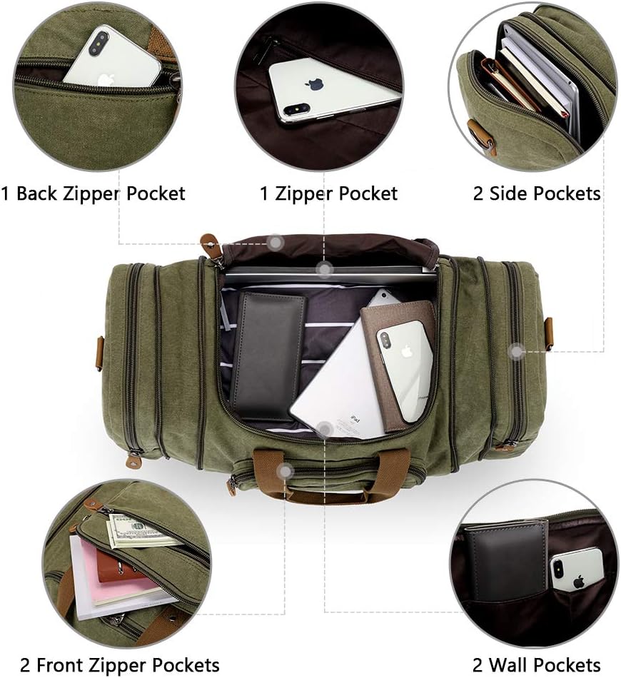 Detalle de Gonex Expandable Canvas Holdall 40L/50L – Durable Unisex Weekend Bag with Multi-Pockets