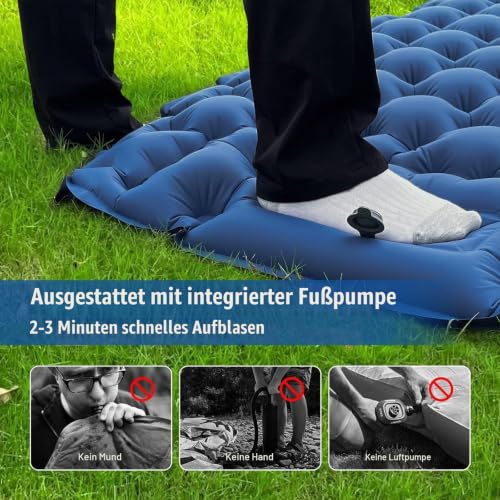 Detalle de Asoway Isomatte Selbstaufblasend 2 Personen – Doppel-Campingmatratze mit Fußpumpe