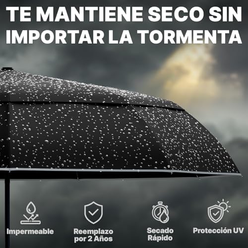 Detalle 2 de Royal Walk Paraguas de viaje plegable resistente al viento con mango de madera y apertura automática
