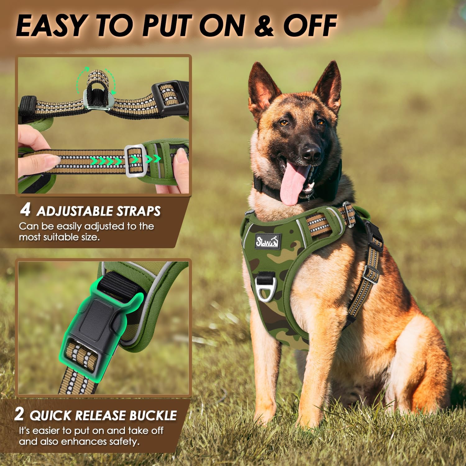 Thumbnail 6 de Eyein Large Dog Anti Pull Harness with 2 Clips, Adjustable Heavy Duty Vest & Reflective Handle