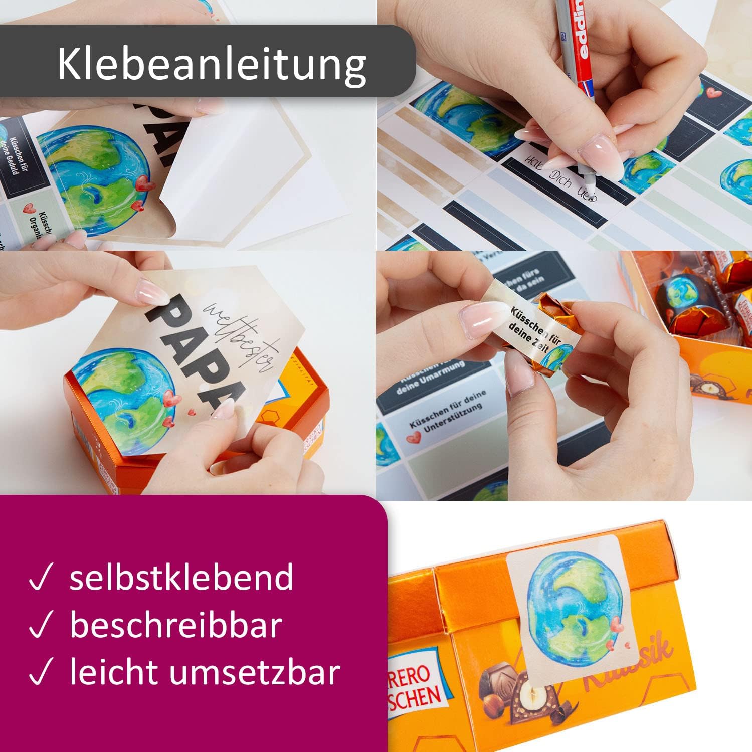 Thumbnail 2 de YouNikat Aufkleber für Küsschen Pralinen – Geschenk Vatertag, Danke Weltbester Papa (dv1191)