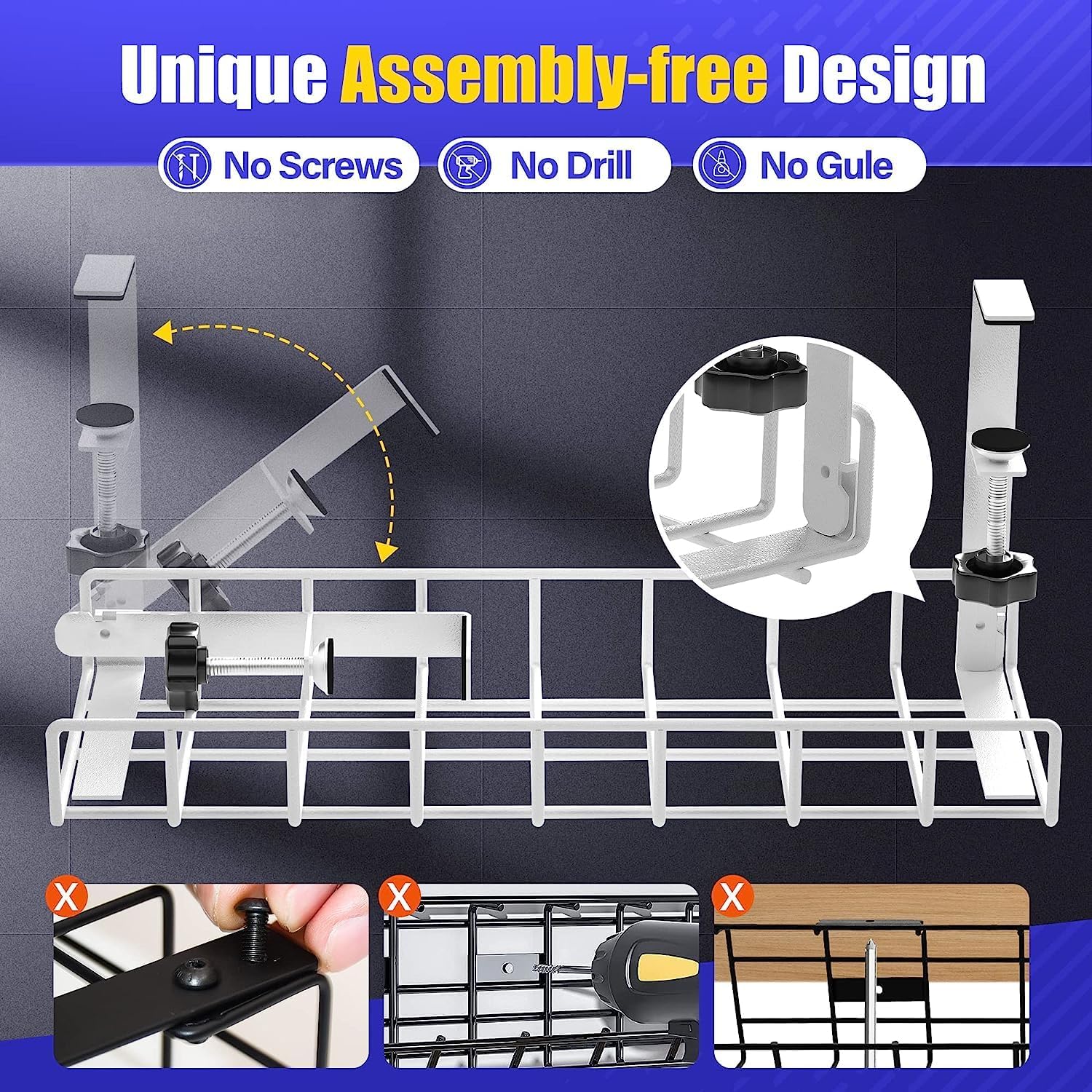 Thumbnail 1 de Xpatee Kabelmanagement unter dem Schreibtisch – 2er-Set klemmbares Kabelkanal-System (ohne Bohren), weiß
