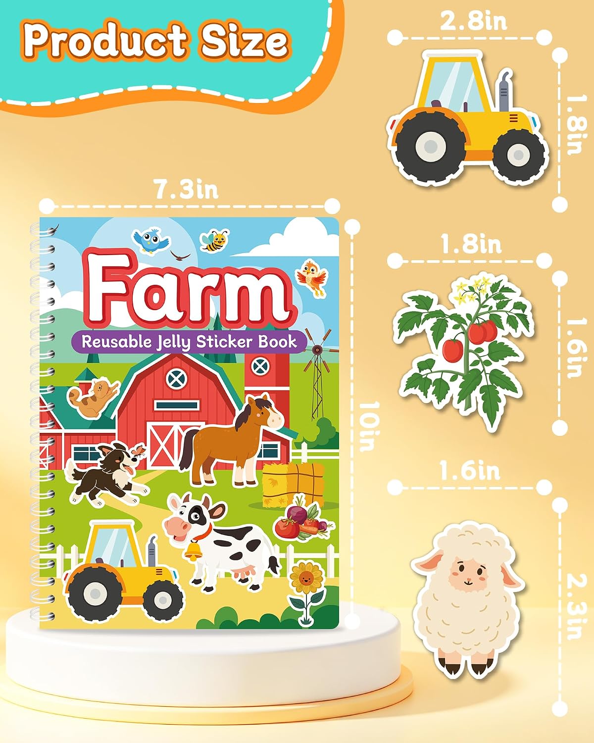 Thumbnail 5 de Zartores Sticker Book Reusable Farm Jelly Sticker Activity Book, 7 Scenes