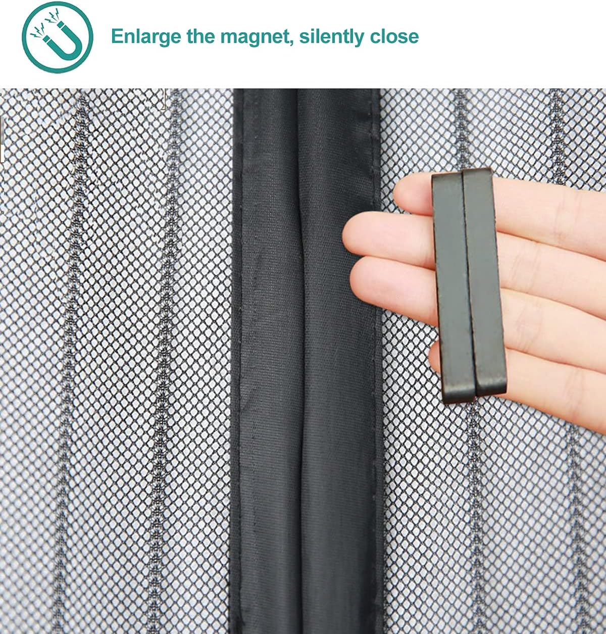 Detalle de Fliegengitter Tür Magnet – Insektenschutz-Balkontür 95x185 cm, ohne Bohren, schwarz
