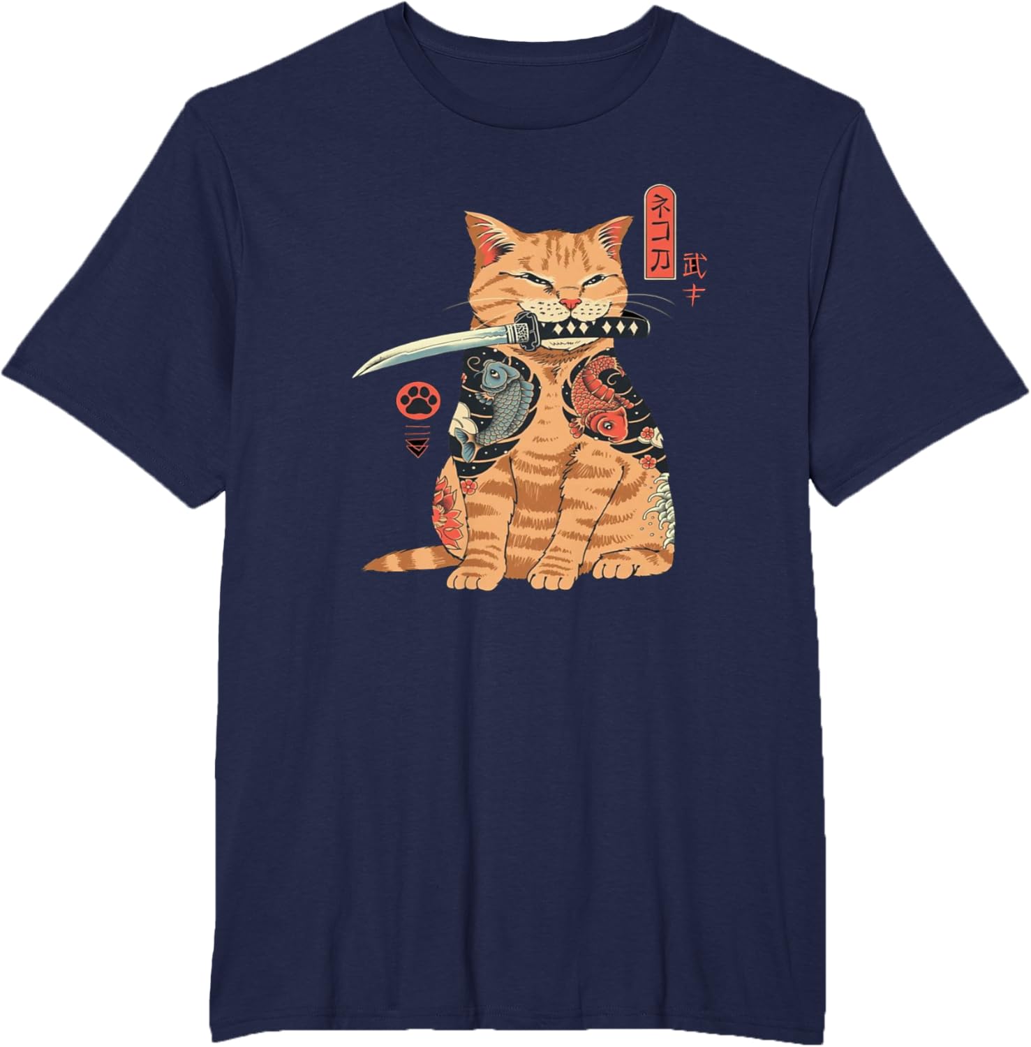 Thumbnail 3 de Giapponese Samurai Ninja Cat Kawaii - Maglietta Grafica Tattoo