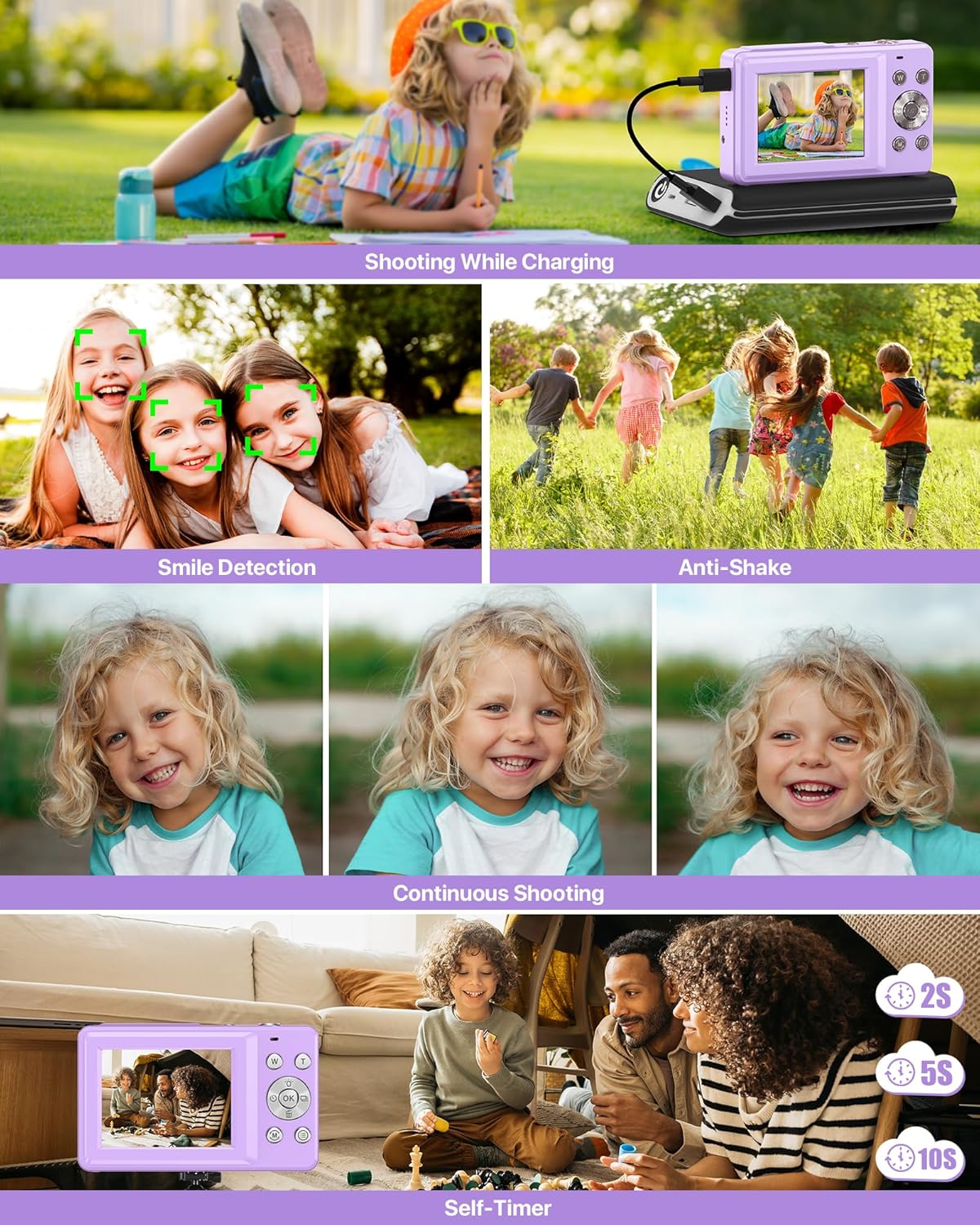 Thumbnail 3 de VAHOIALD Digital Camera 1080P (44MP) with 2.4" LCD, 16x Digital Zoom and Vlogging/Webcam Mode – Purple (No SD Card)