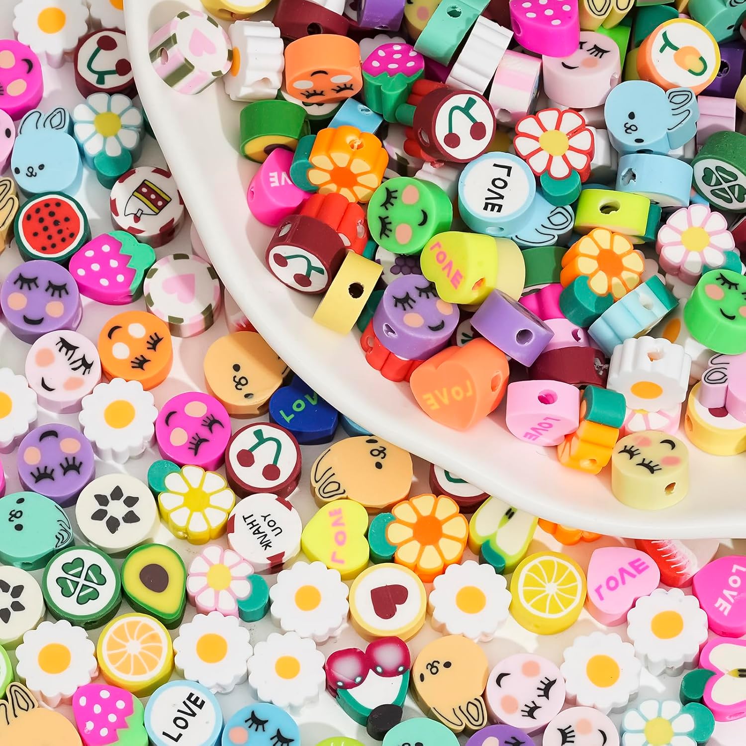 Detalle de HERZONE fruktformade pärlor i polymerlera, 300 st, cirka 9–12 mm