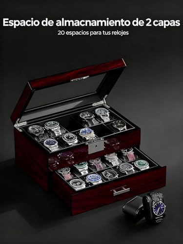 Thumbnail 2 de ANWBROAD 20 Compartimentos: Caja para Relojes con Cerradura, Tapa de Cristal y Dos Niveles (JWB002Y)