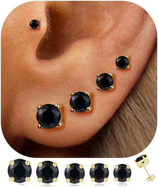 Detalle de Gold-Plated CZ Stud Earrings, 5-Pair Set