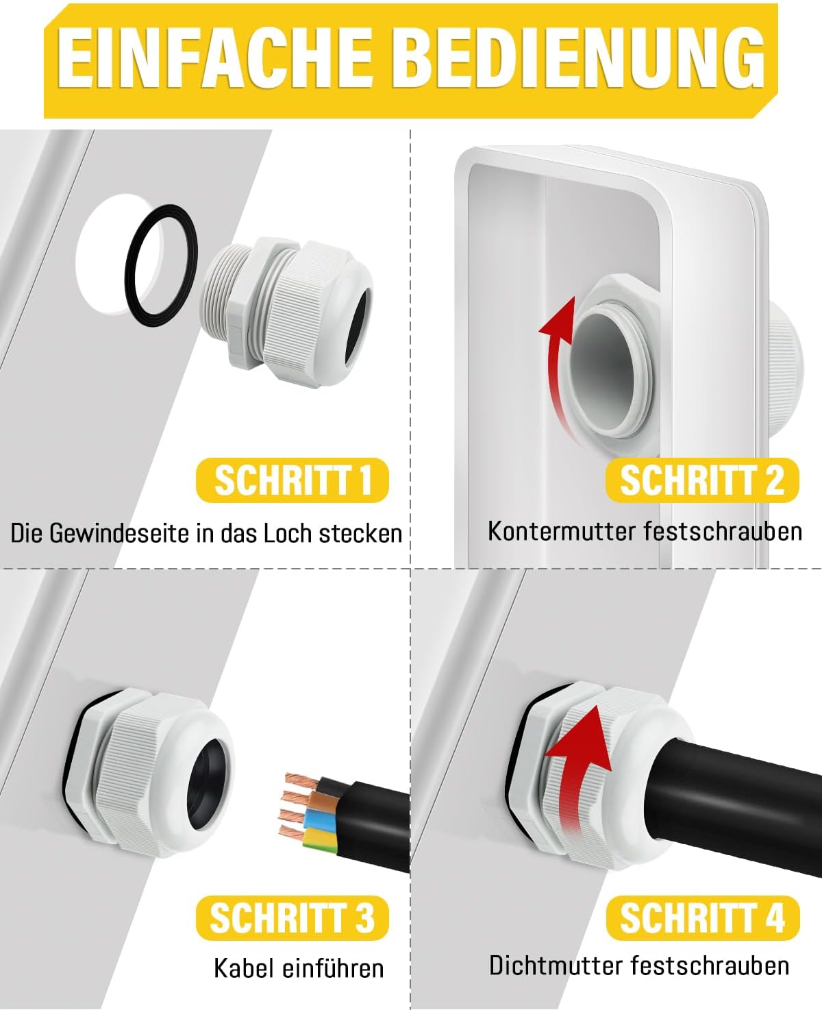 Detalle de Caianwin 6er-Set M32 Kabelverschraubung (IP68) für wasserdichte Kabeldurchführungen